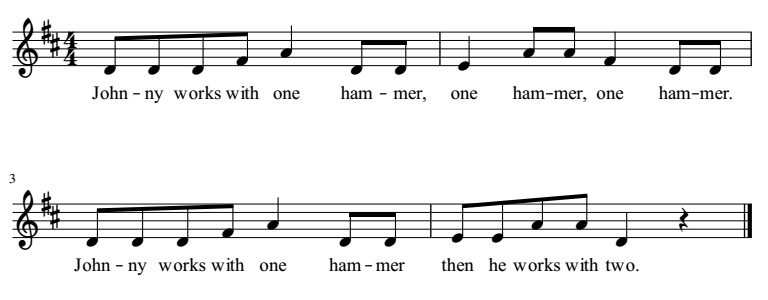 Johnny Works With One Hammer musical notation