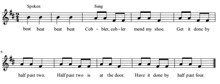 Cobbler, Cobbler musical notation