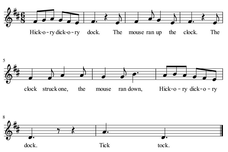 Hickory Dickory Dock musical notation