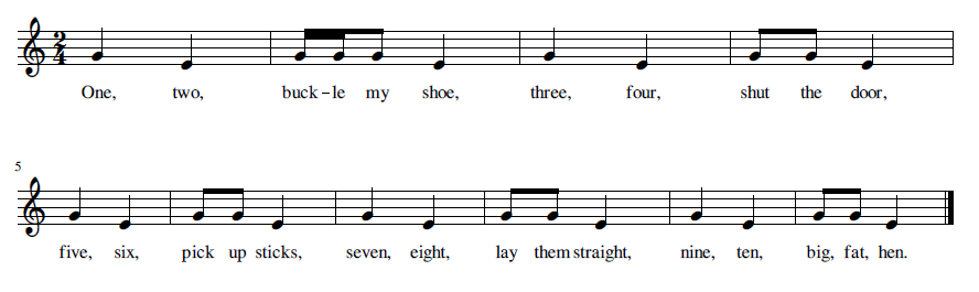 One, Two, Buckle My Shoe musical notation